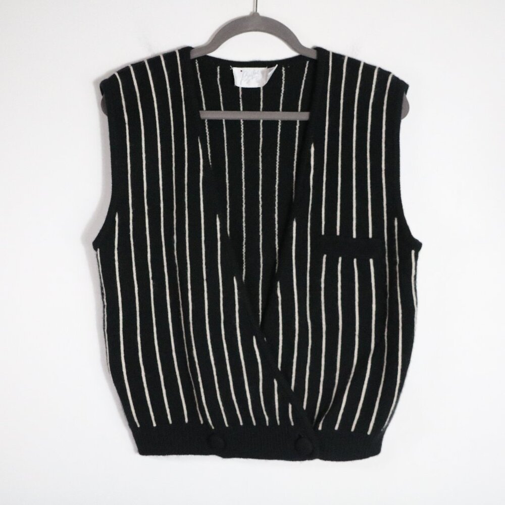 Belford Vintage Cashmere Striped Sleeveless Wrap Sweater M Neutral Minimalist